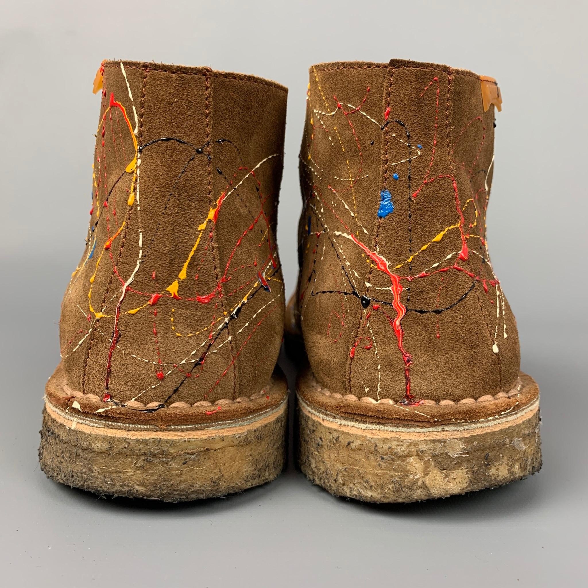 CAMPER Talla 12 Botas Chukka Suela Crepé Ante Salpicadura de Pintura Marrón Claro 2