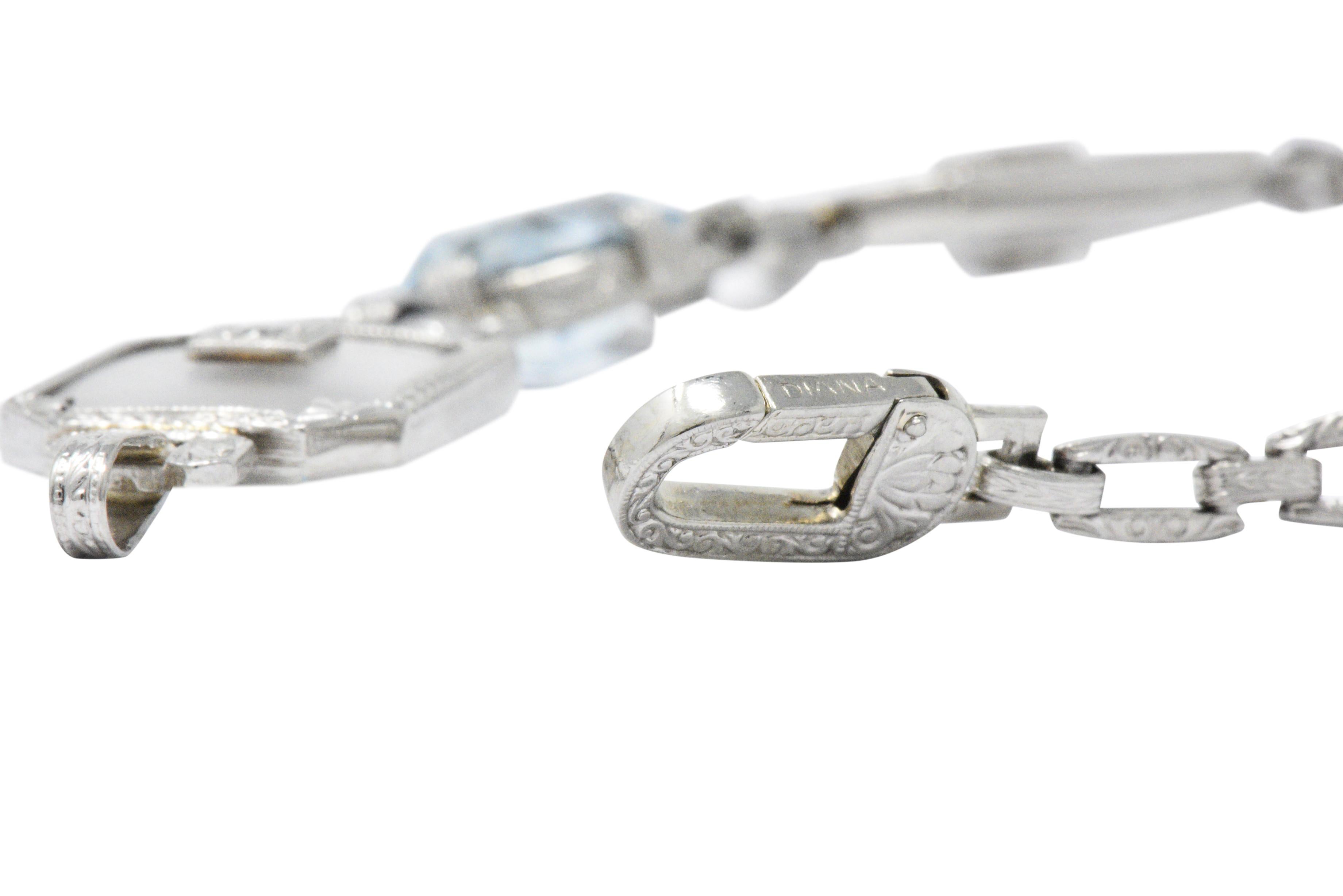  Camphor Glass Aquamarine Diamond 14K White Gold Bracelet CA 1925 Diana Krementz 1