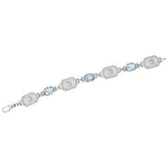 Camphor Glass Aquamarine Diamond 14K White Gold Bracelet CA 1925 Diana Krementz