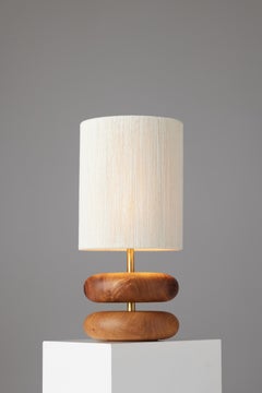 Camphor River Rock Table Lamp, Hand Turned Reclaimed Wood, MCM, Handstrung Shade