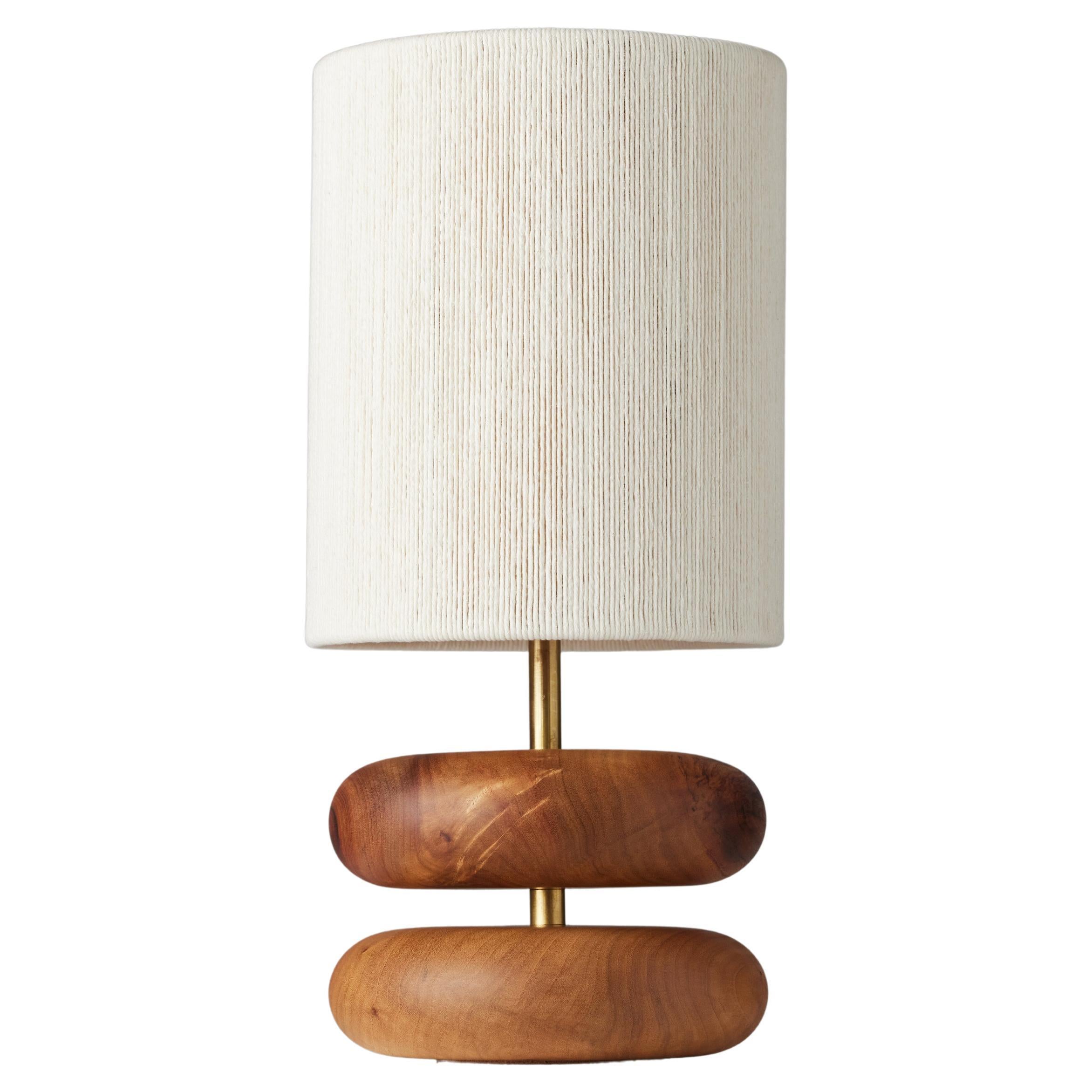 Camphor River Rock Table Lamp, Hand Turned Reclaimed Wood, MCM, Handstrung Shade For Sale