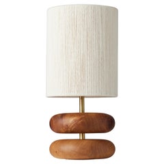 Camphor River Rock Table Lamp, Hand Turned Reclaimed Wood, MCM, Handstrung Shade