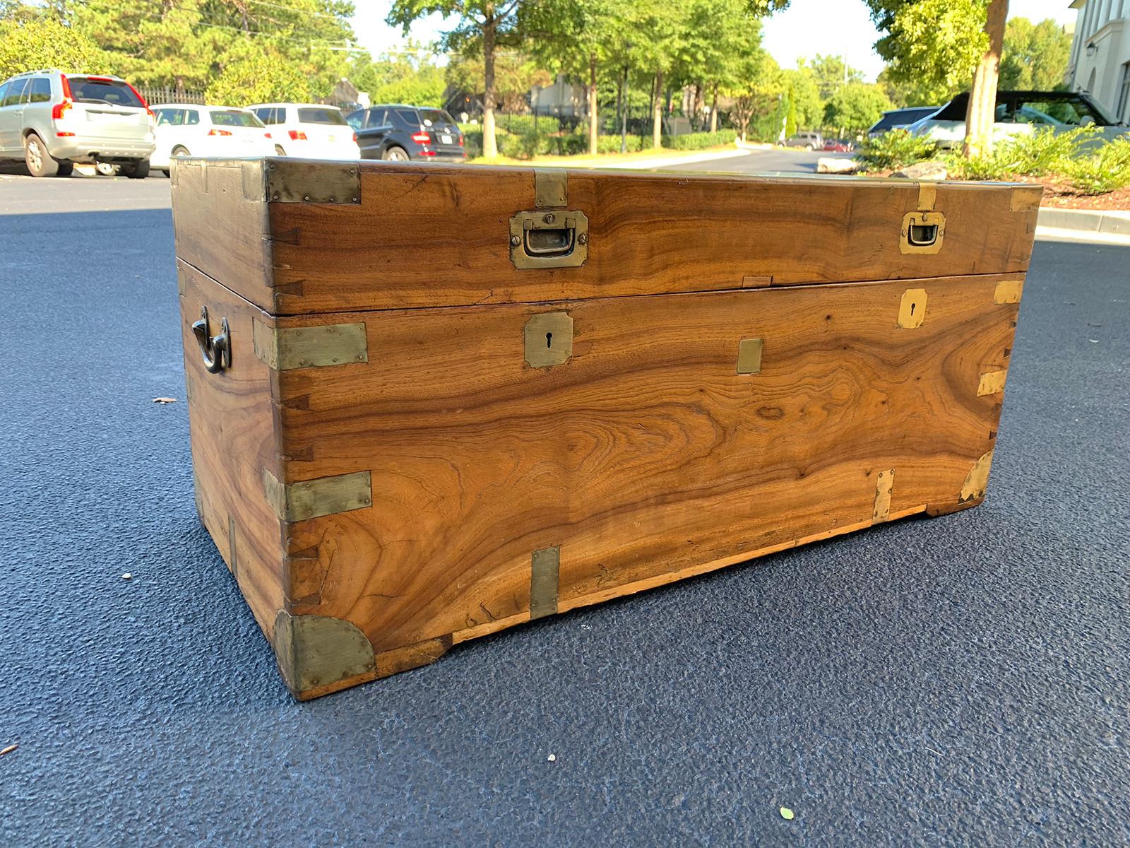 Early 19th Century Camphor Wood and Brass Campaign Trunk, circa 1820s