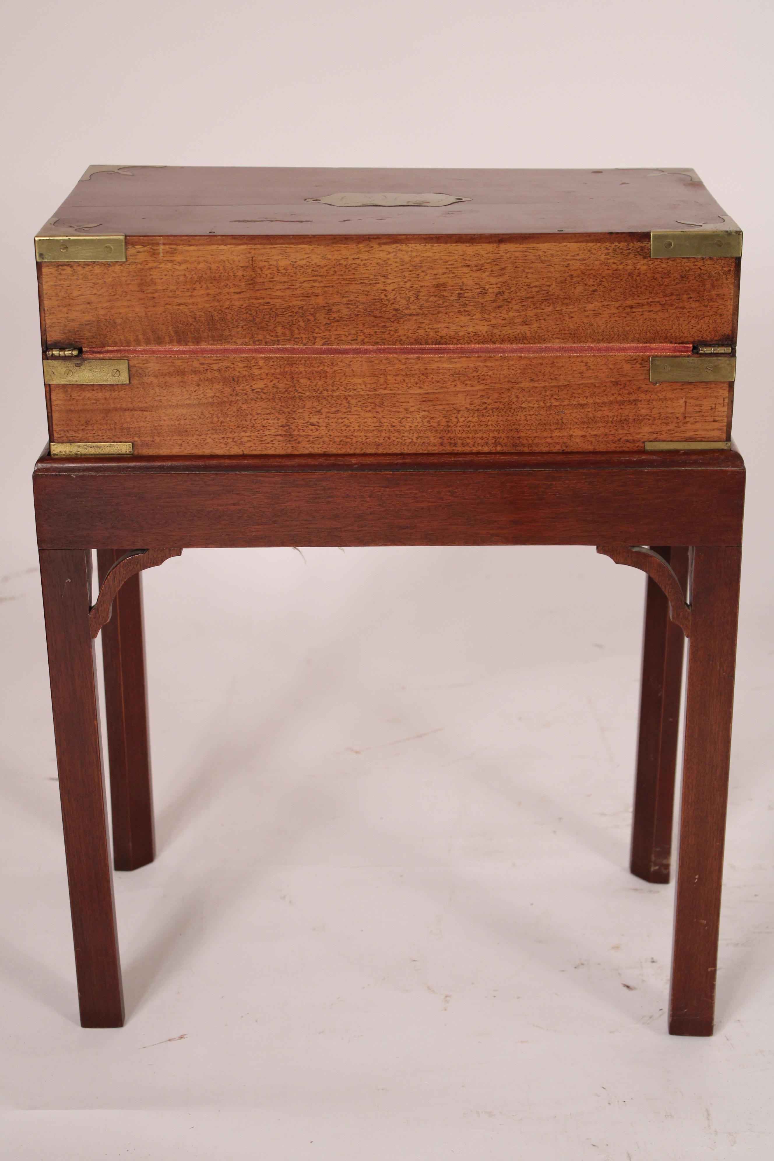19th Century Camphor Wood Campaign Style Writing Box on Stand