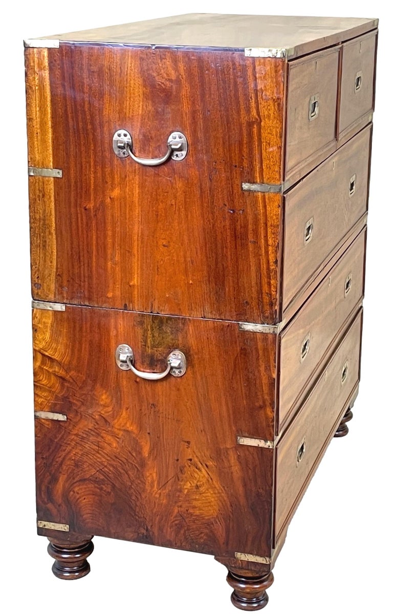 An Extremely Good Quality Mid 19th Century Camphor Wood Military Campiagn Chest, Having Original Brass Bound Decoration To Corners And Five Drawers Retaining Original Flush Fitted Brass Handles, Flanked By Original Brass Carrying Handles To Sides,