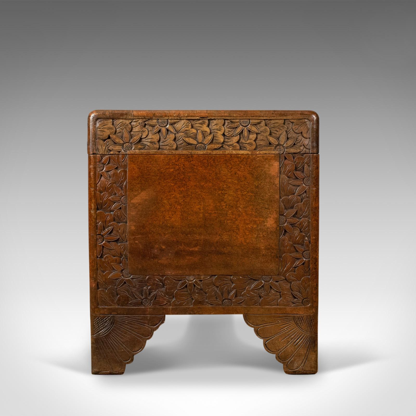 Chinese Export Camphor Wood Trunk, Oriental, Carved, Chest, Art Deco, circa 1940
