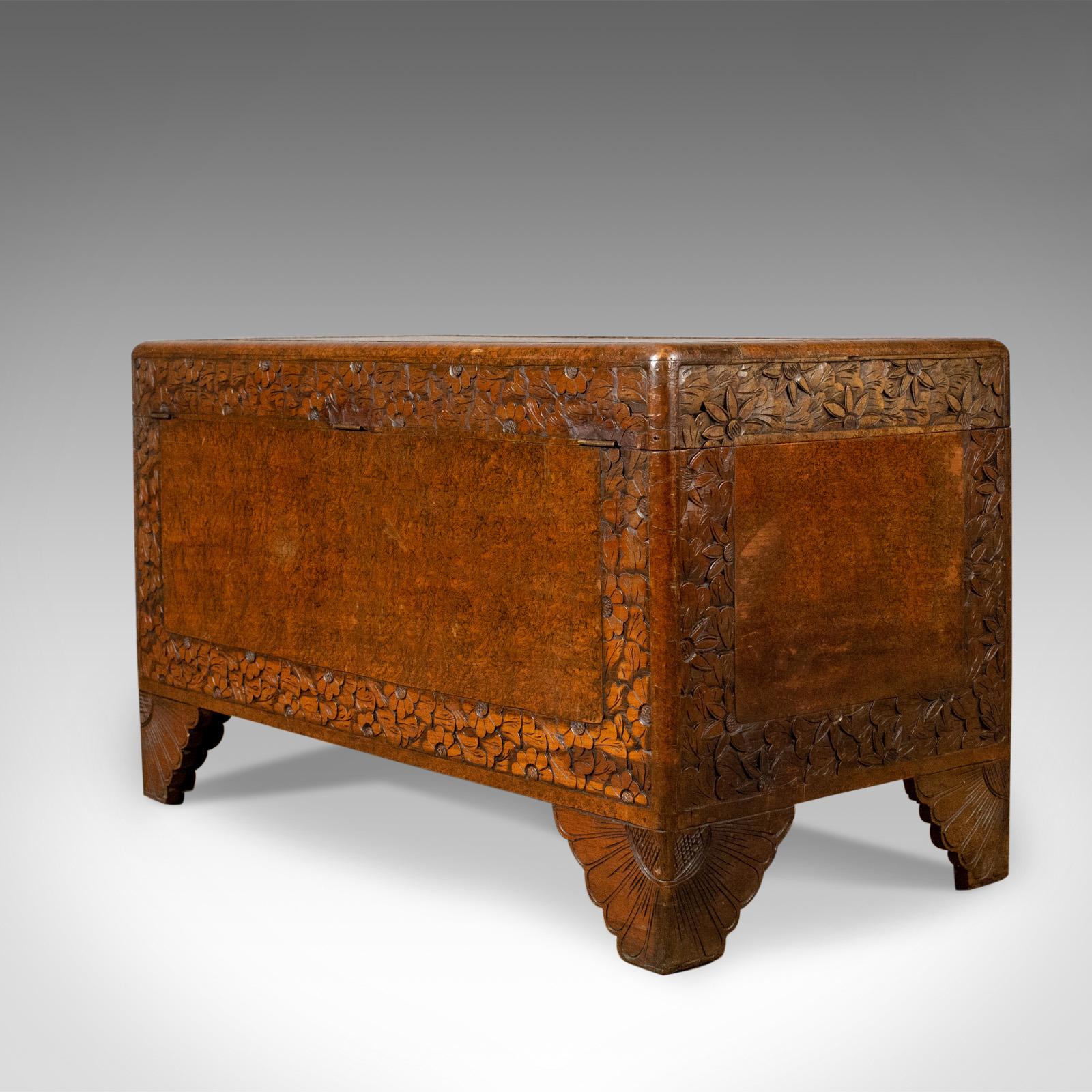 Chinese Camphor Wood Trunk, Oriental, Carved, Chest, Art Deco, circa 1940
