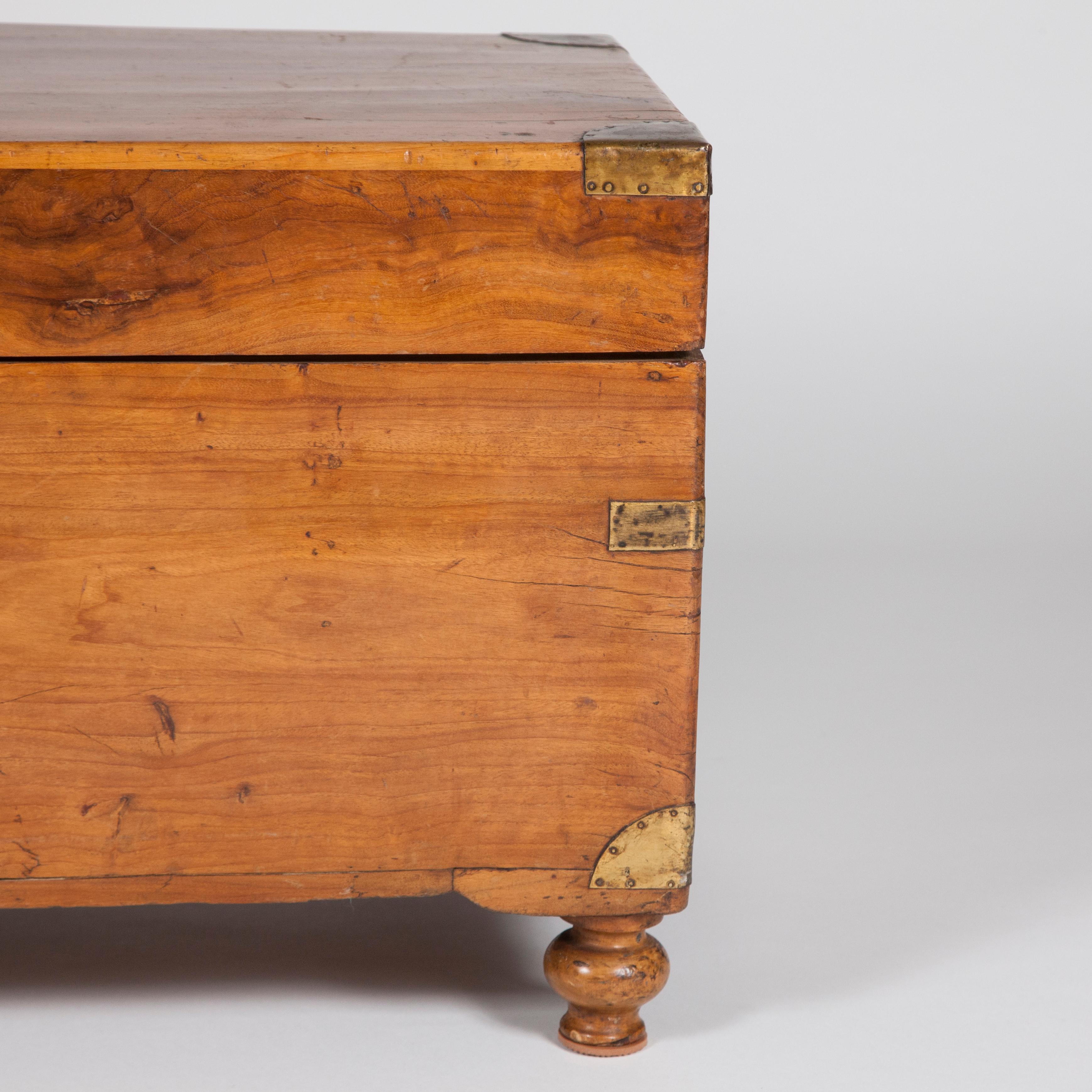 Camphor Wood Trunk with Hinged Lid, Brass Handles and Mounts, on Turned Feet 1