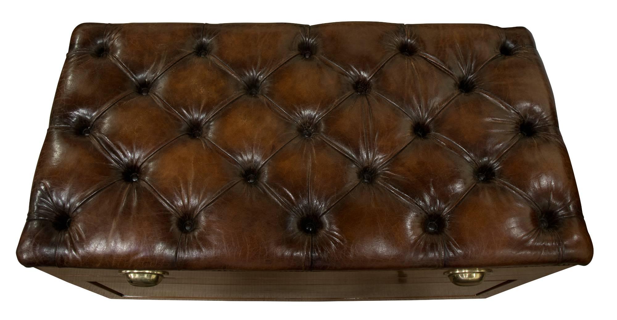 Camphorwood Trunk or chest with Leather Top c1910 For Sale 1