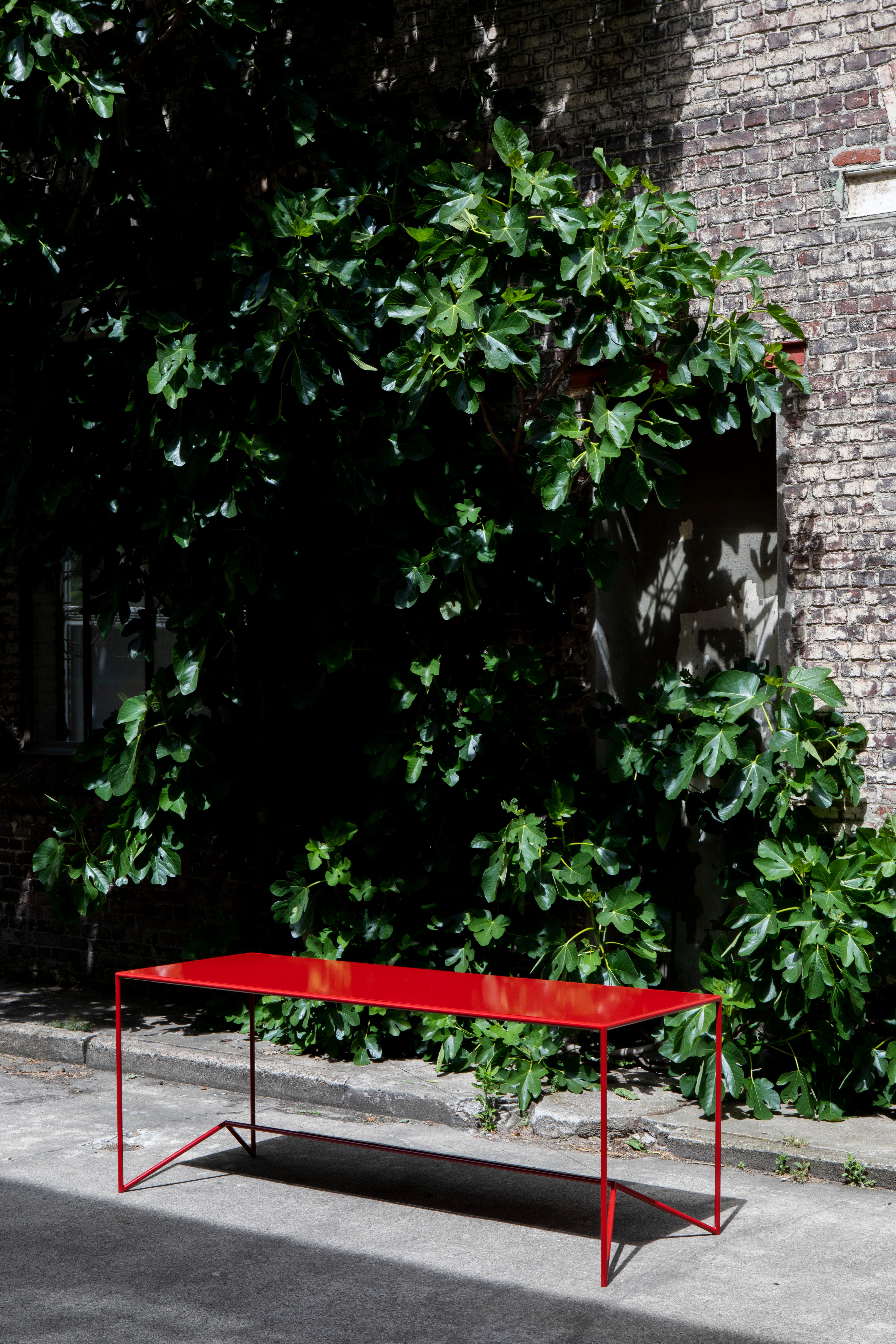Campi Di Colore Red Table by Maria Scarpulla
Dimensions: D240 x W80 x H75 cm
Materials: Lacquered steel with a special coating for outdoor use.
Available in different colours: Color combination: red, yellow, blue, white. Please contact us.

A