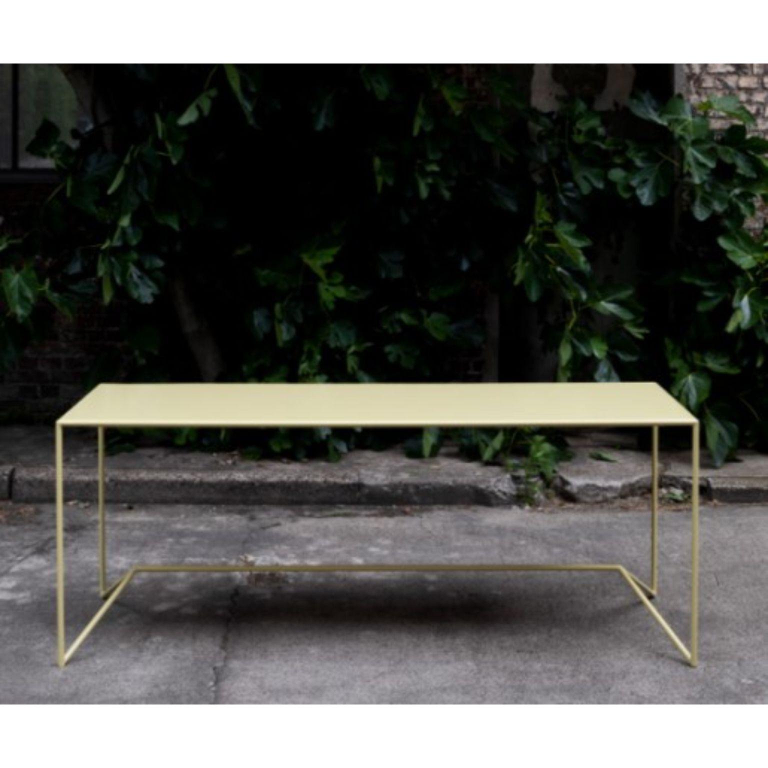 Campi Di colore yellow table by Maria Scarpulla
Dimensions: D 240 x W 80 x H 75 cm
Materials: Lacquered steel with a special coating for outdoor use.
Available in different colours: Color combination: red, yellow, blue, white.

A collection of