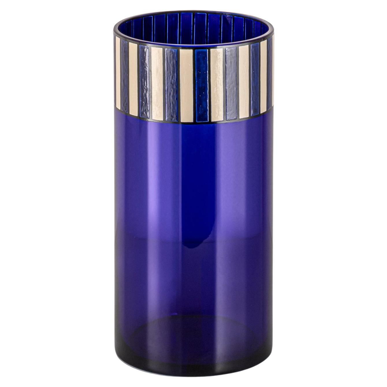 Vaso Campi, vetro blu smaltato