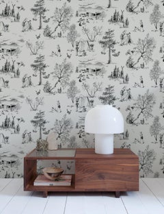 Camping Toile de Jouy Wallpaper Grey and Black, Varshini