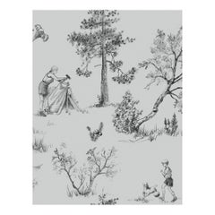 Camping Toile de Jouy Wallpaper Grey and Black, Varshini