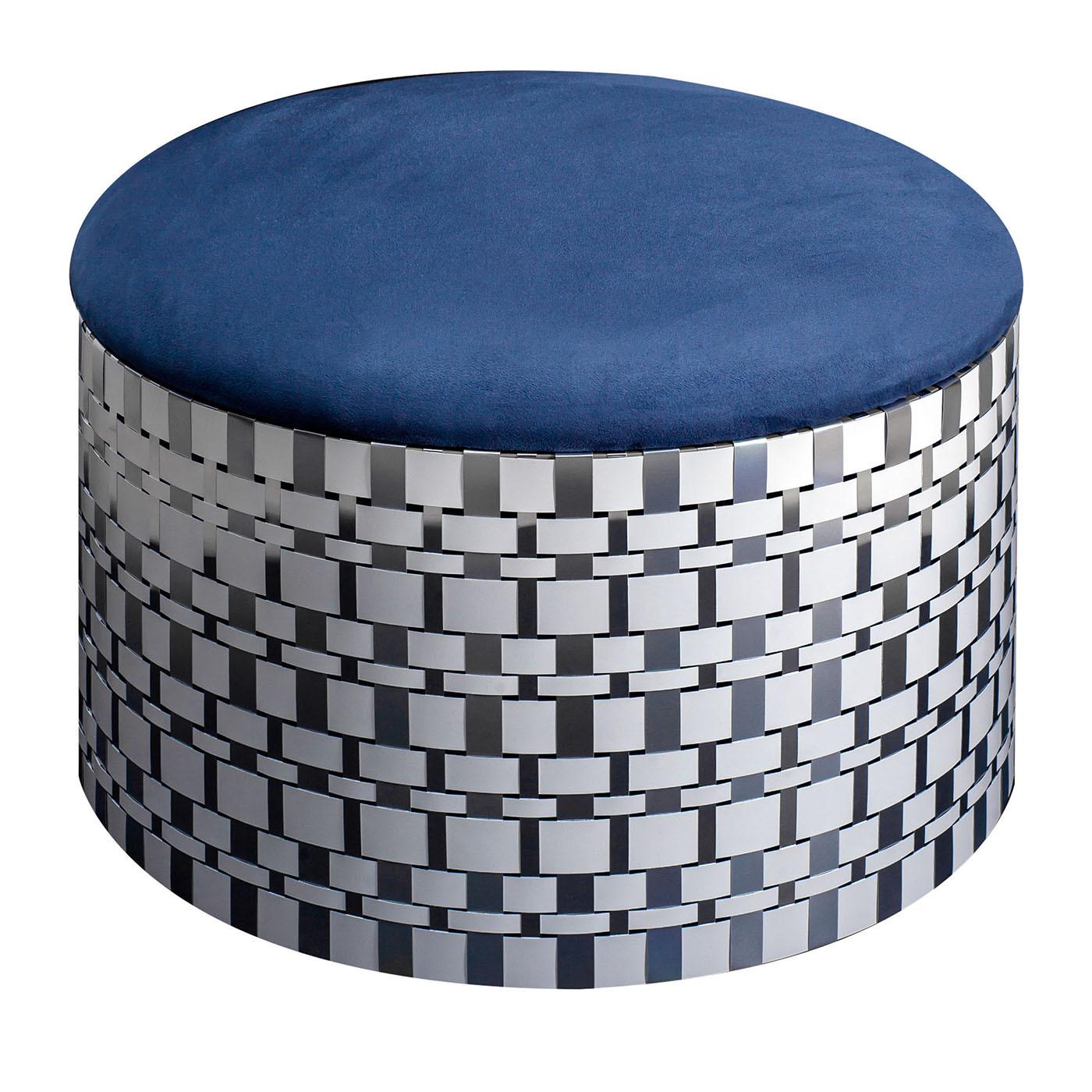 Italian Campo Blue Pouf by Splot Design For Sale
