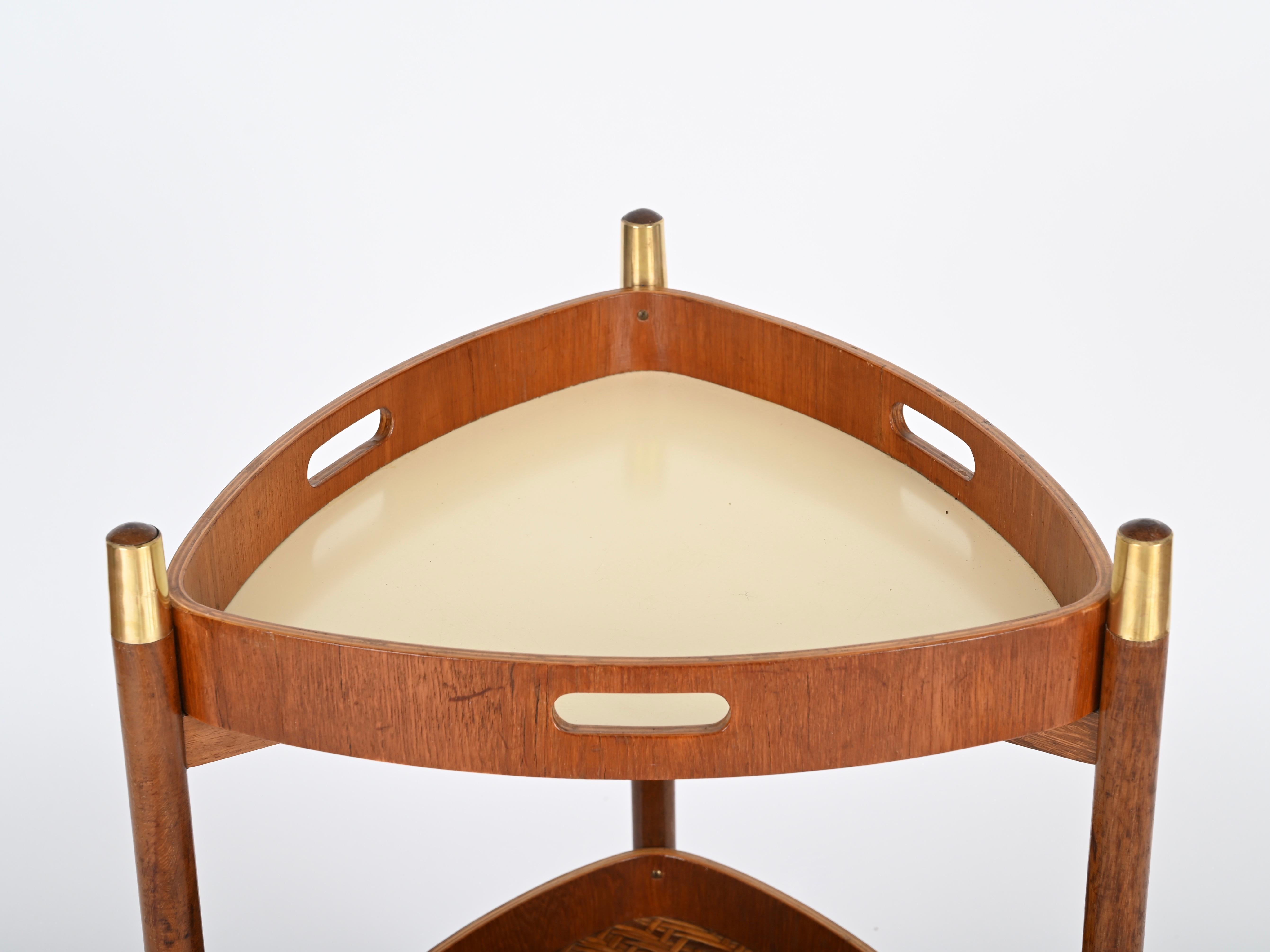 Campo e Graffi Bar Cart w/ Removable Tray in Teak and Brass, Italy 1960s For Sale 6