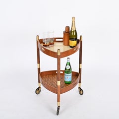Chariot de bar Campo e Graffi avec plateau amovible en teck et laiton, Italie, années 1960