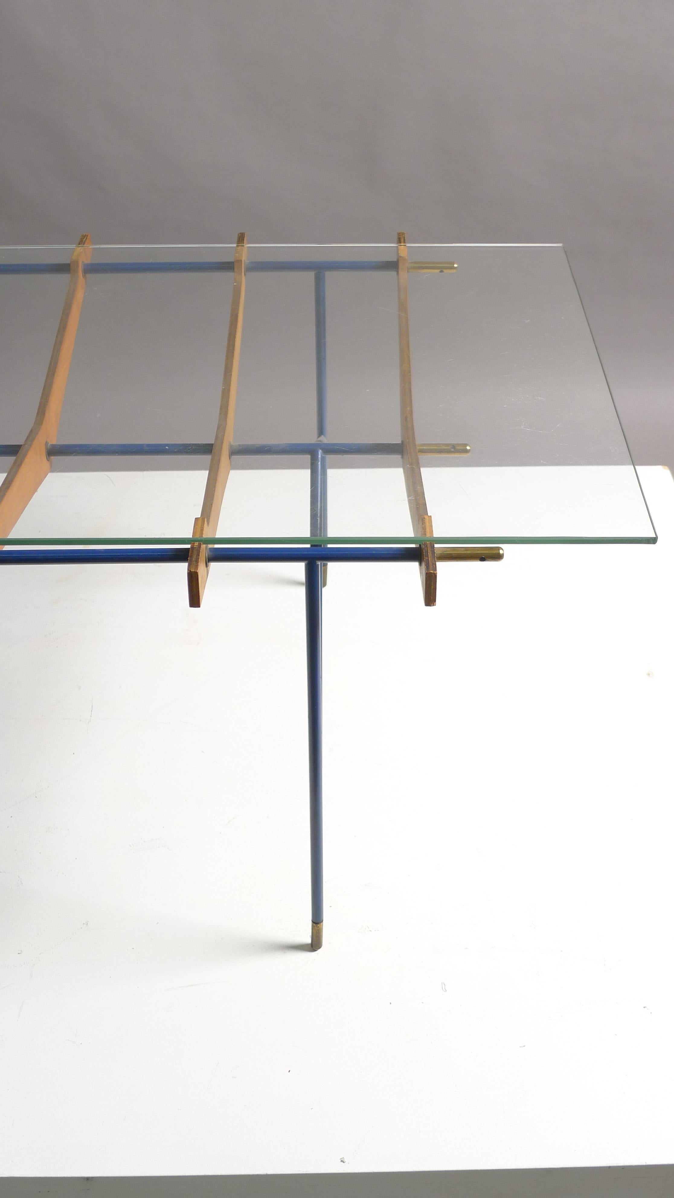 Table basse Campo Graffi « Attr », plateau en verre sur supports en contreplaqué côtelé Bon état - En vente à Wargrave, Berkshire