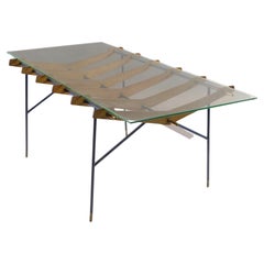 Campo Graffi 'Attr' Coffee Table, Glass Top over Ribbed Plywood Supports 
