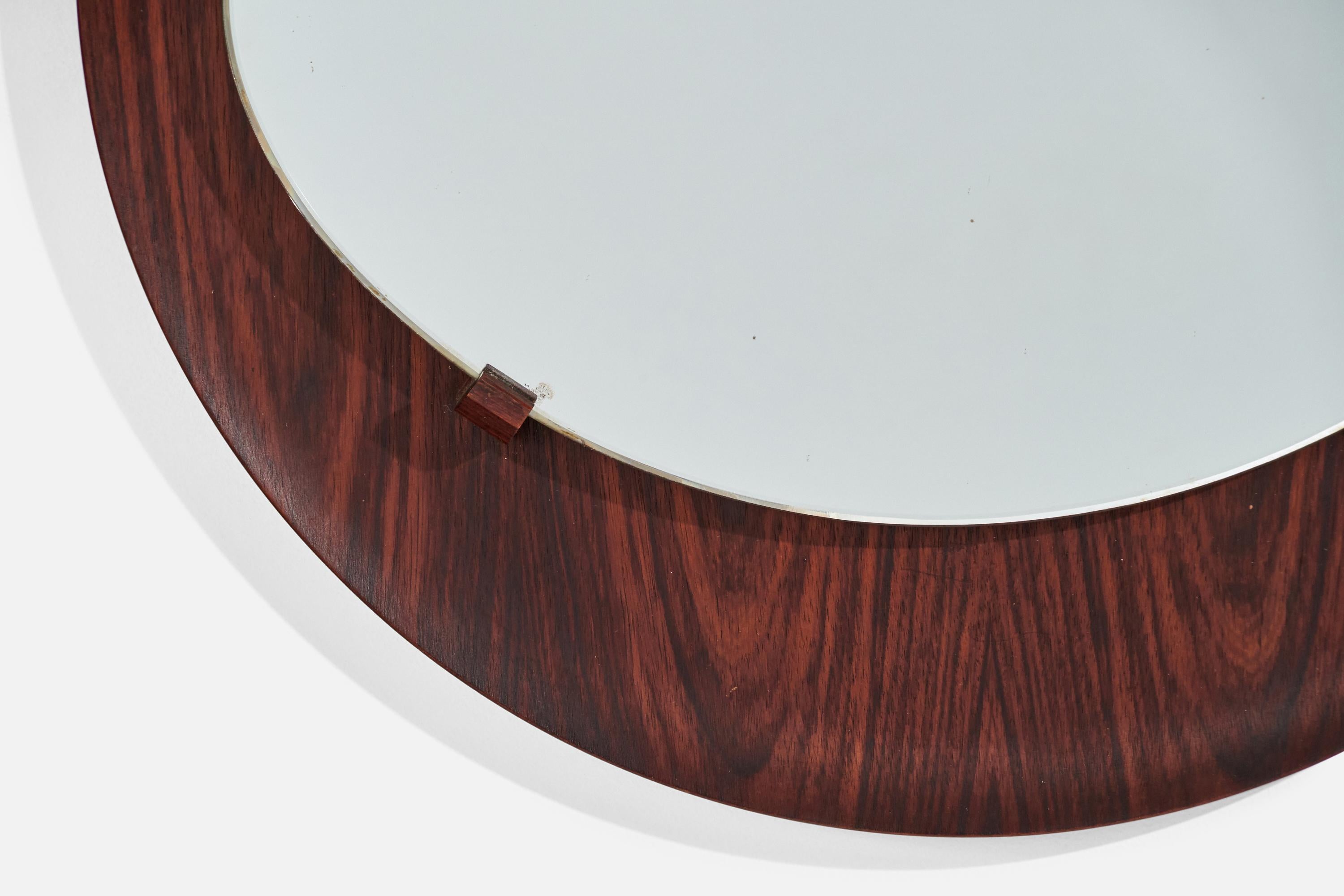 Mid-Century Modern Campo & Graffi 'Attributed', Wall Mirror, Rosewood, Mirror Glass, Italy, 1950s For Sale