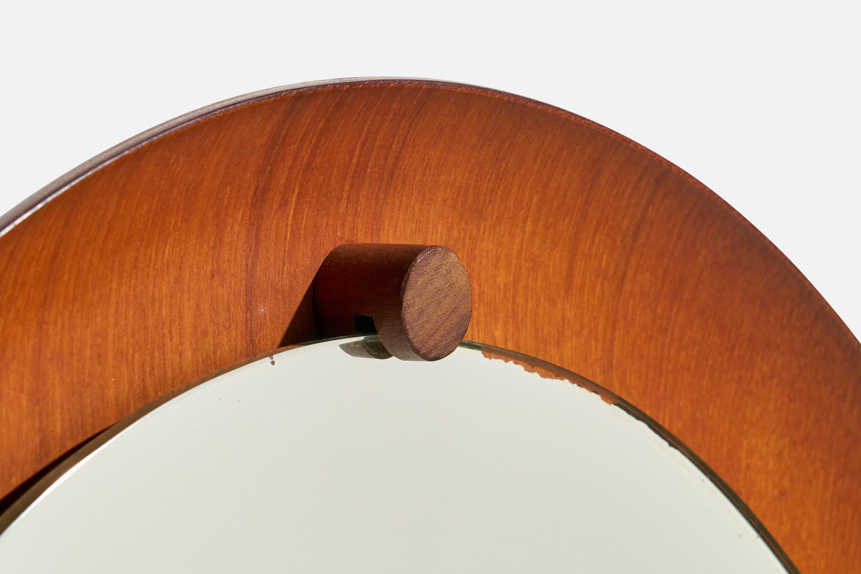 Campo & Graffi 'Attributed', Espejo de pared, Teca, Latón, Espejo, Italia, Años 50 mediados del siglo XX en venta