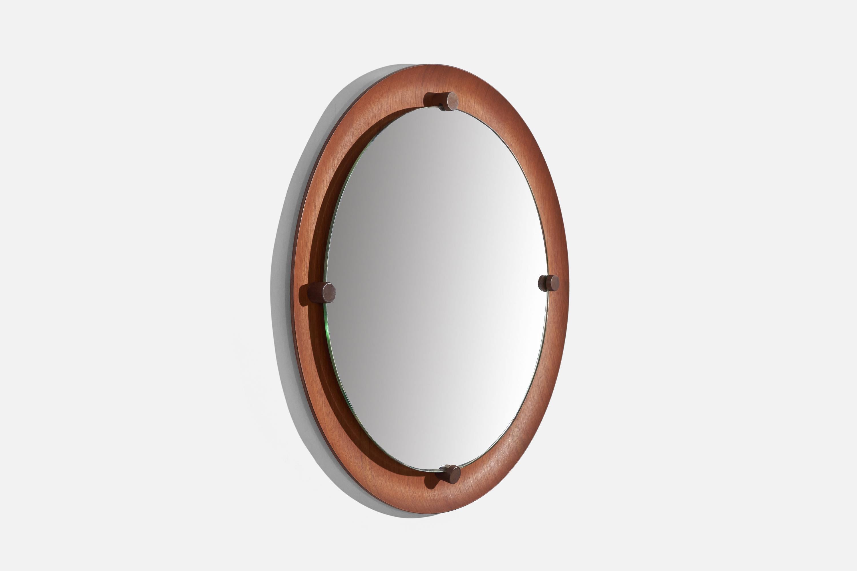 Mid-Century Modern Campo & Graffi 'Attributed', Wall Mirror, Teak, Brass, Mirror, Italy, 1950s For Sale