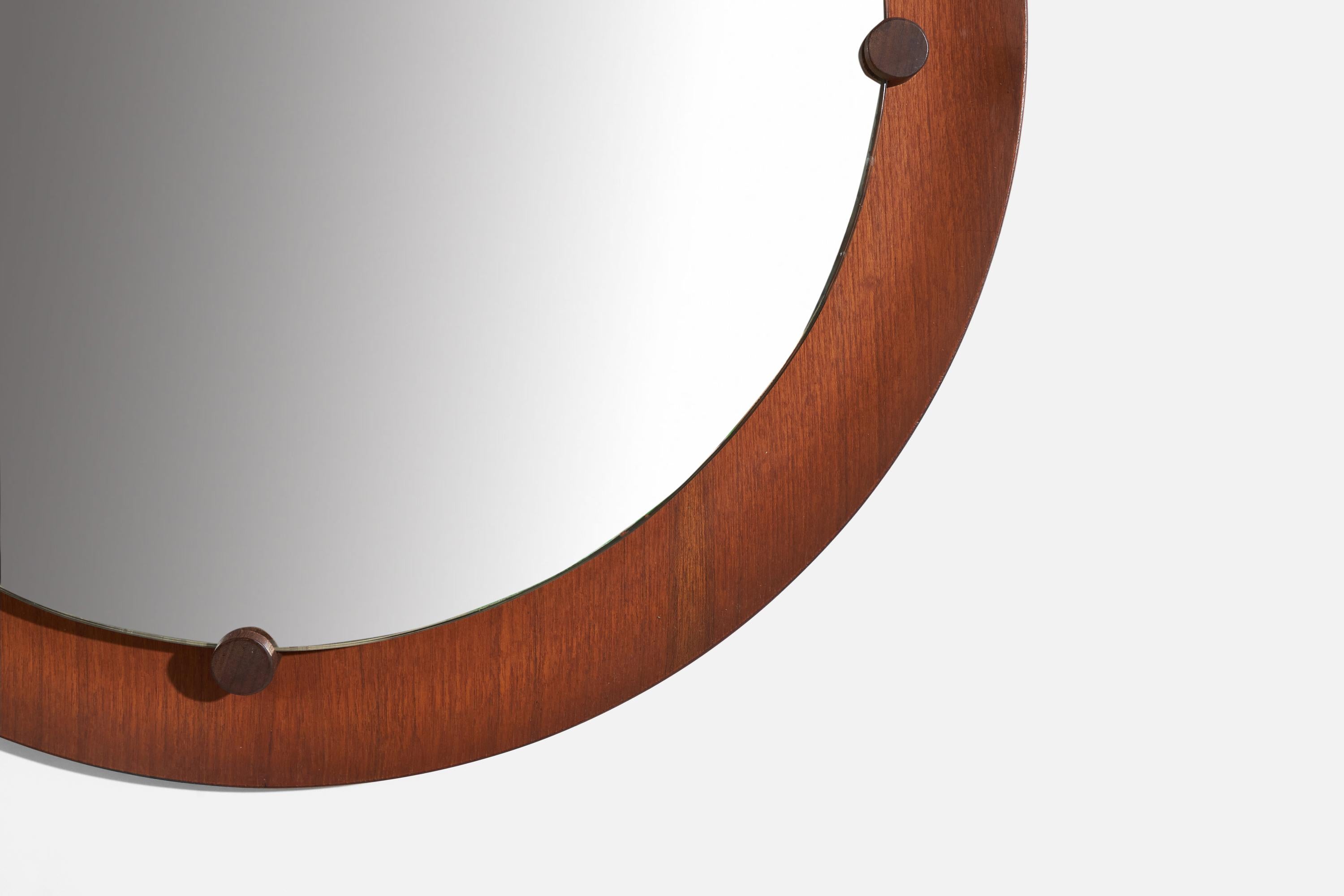 Mid-20th Century Campo & Graffi 'Attributed', Wall Mirror, Teak, Brass, Mirror, Italy, 1950s For Sale