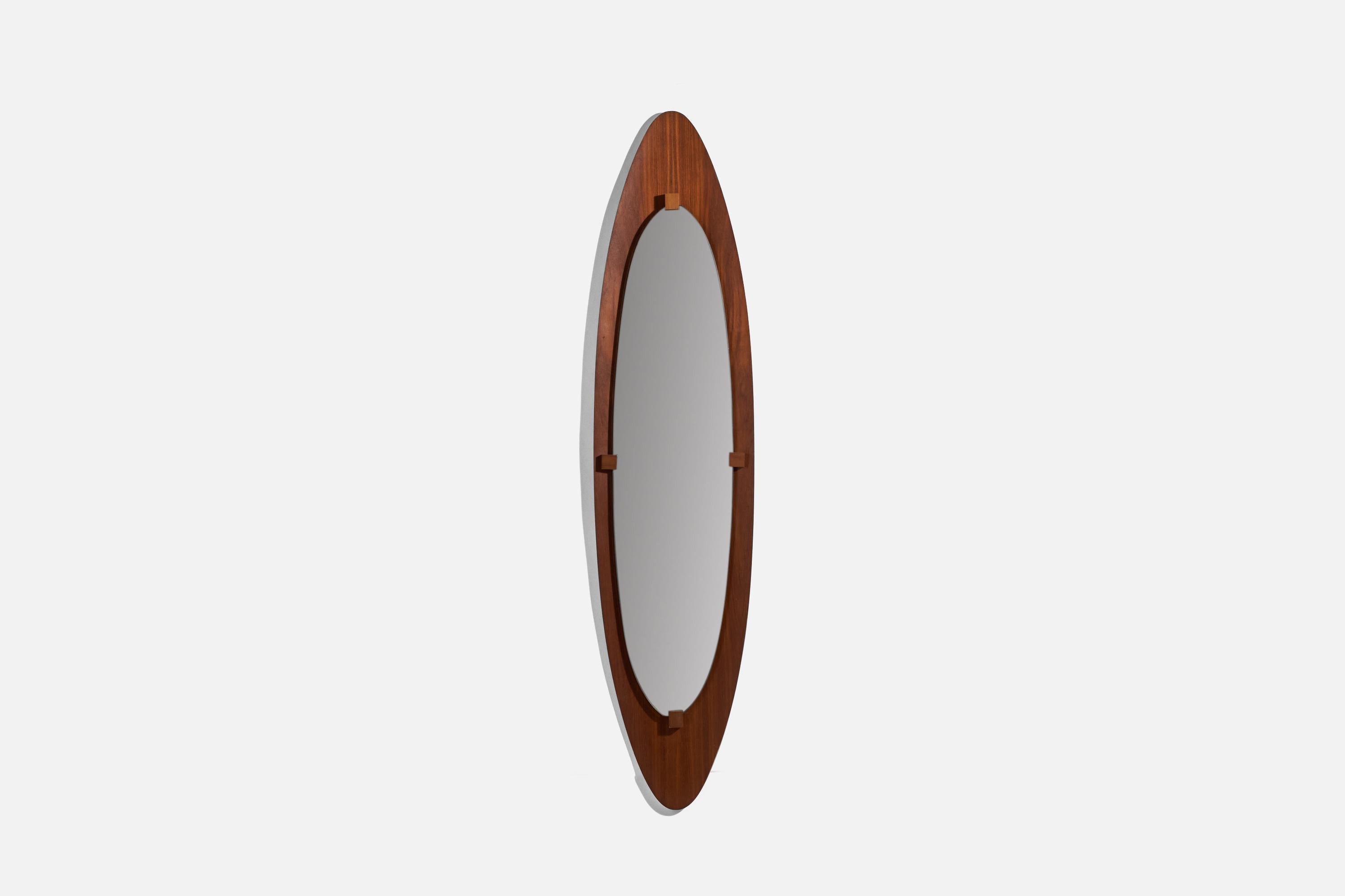 A teak wall mirror; design attributed to Franco Campo and Carlo Graffi and presumably produced by Home, Italy, 1950s.