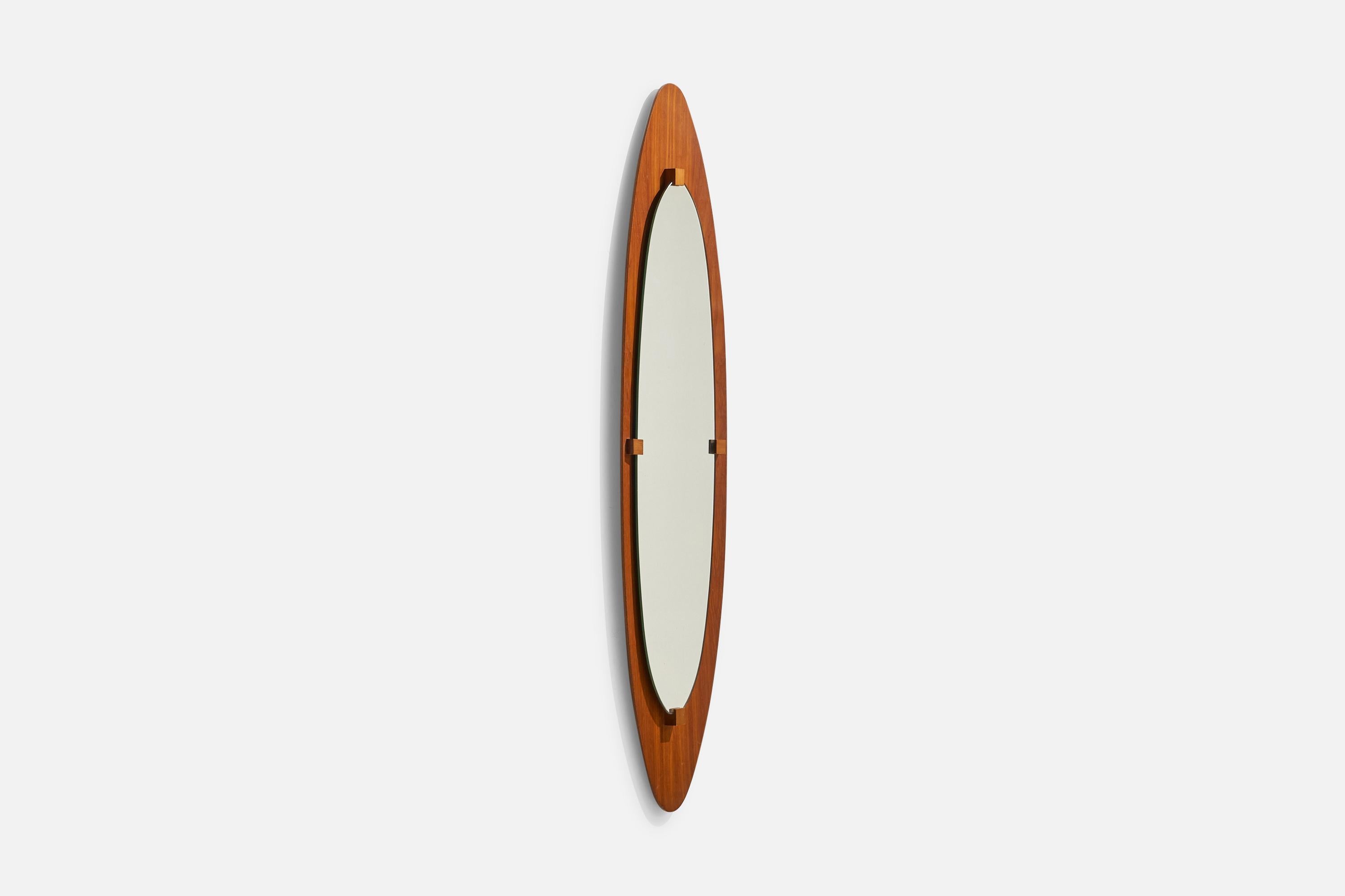 Mid-Century Modern Campo & Graffi 'Attributed', Wall Mirror, Teak, Mirror Glass, Italy, 1950s For Sale