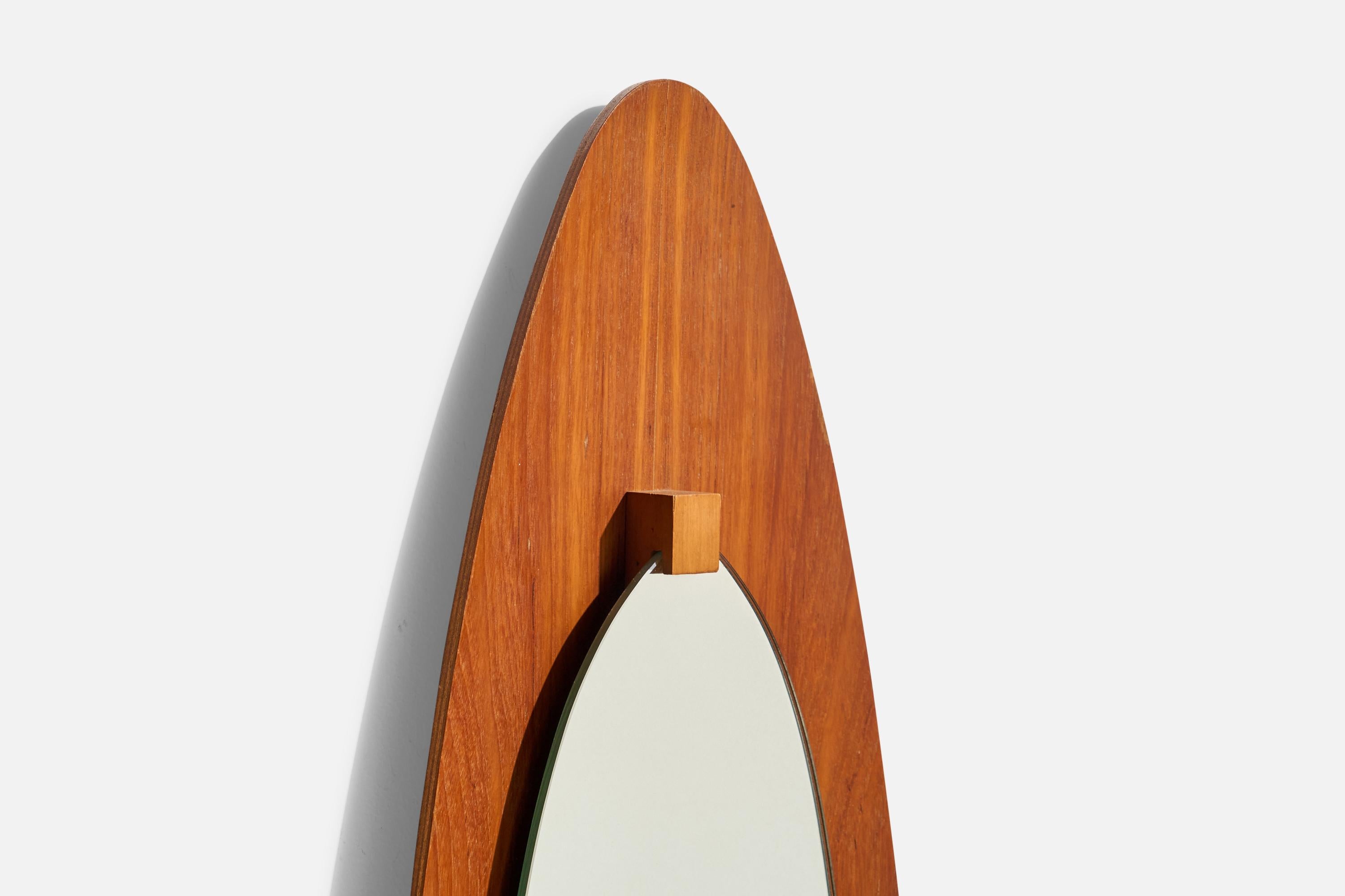 Italian Campo & Graffi 'Attributed', Wall Mirror, Teak, Mirror Glass, Italy, 1950s For Sale