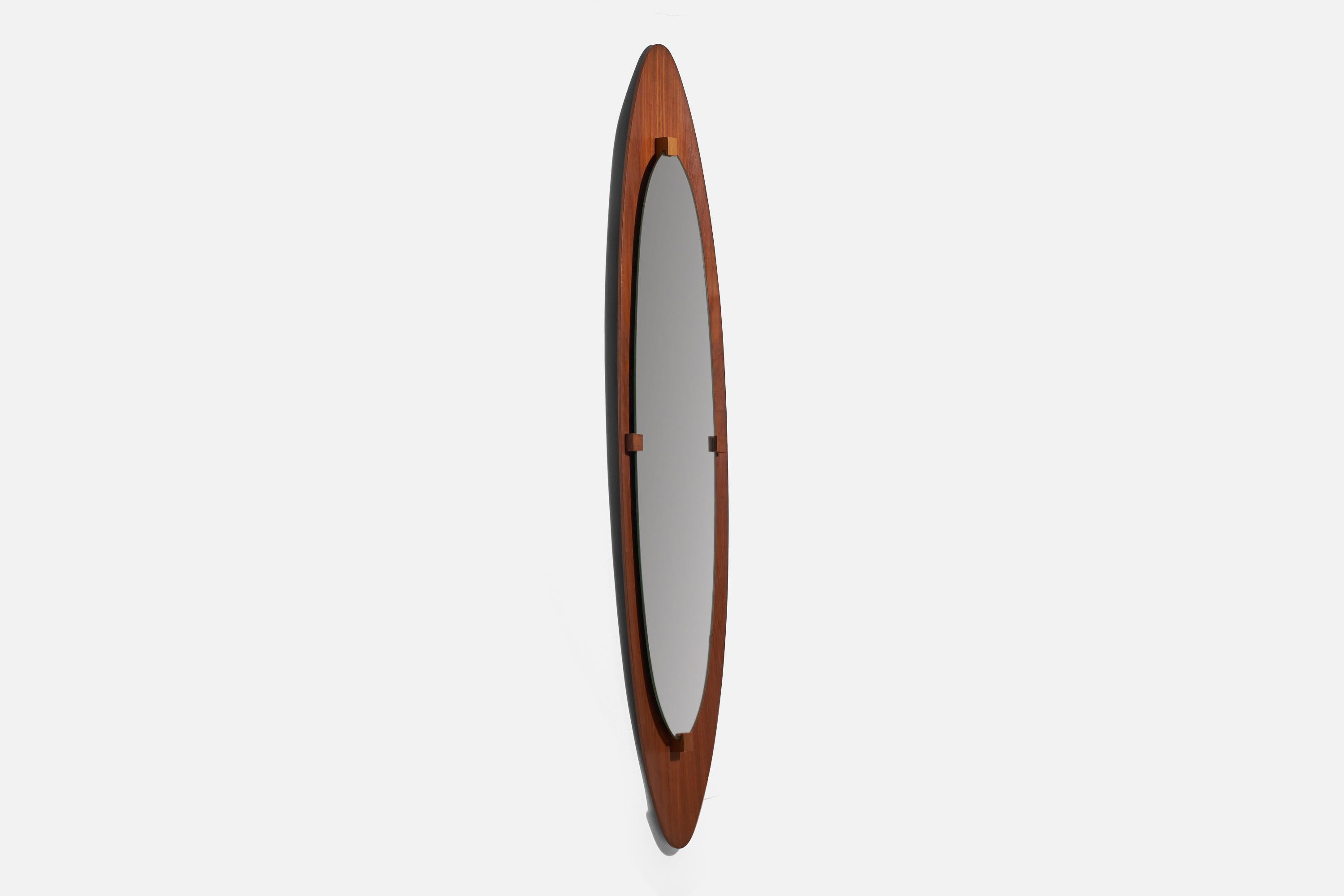 Campo & Graffi 'Attributed', Wall Mirror, Teak, Mirror Glass, Italy, 1950s In Good Condition For Sale In High Point, NC