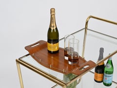 Vassoio da portata Campo & Graffi in teak curvato e ottone, Italia, anni '50