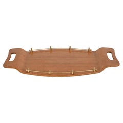 Campo & Graffi Italian Serving Tray in Bent Teak and Brass, Italy 1950s