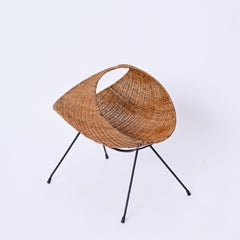 Campo & Graffi Magazine Rack in Wicker and Black Enameled Iron, Italy 1950s
