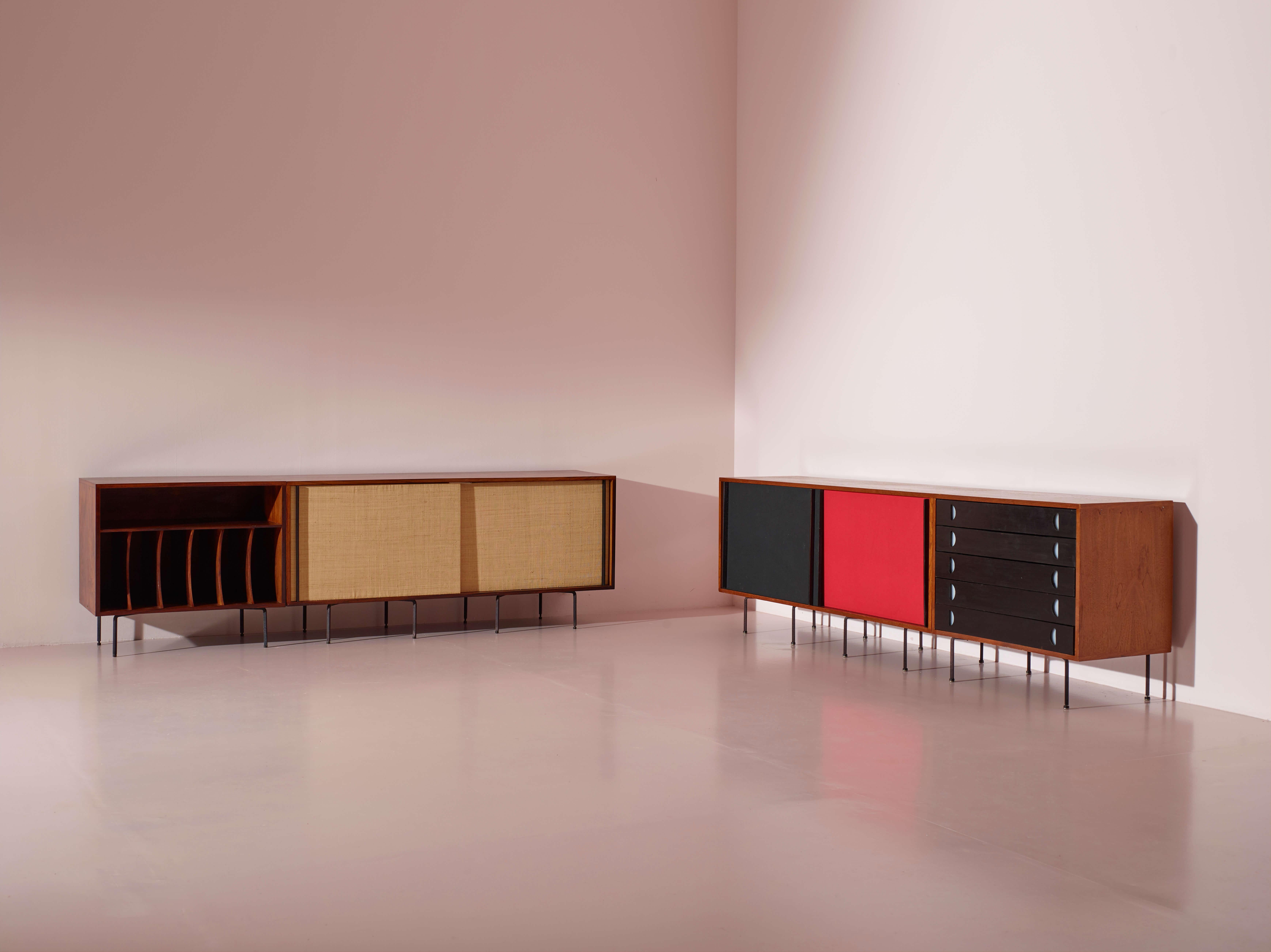 Credenza Campo & Graffi in teak e intreccio di canne di bambù di Home, Italia, anni '50 in vendita 5