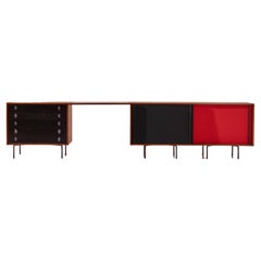 Buffet Campo & Graffi avec bureau en teck et tissu rouge par Home, Italie, années 1950