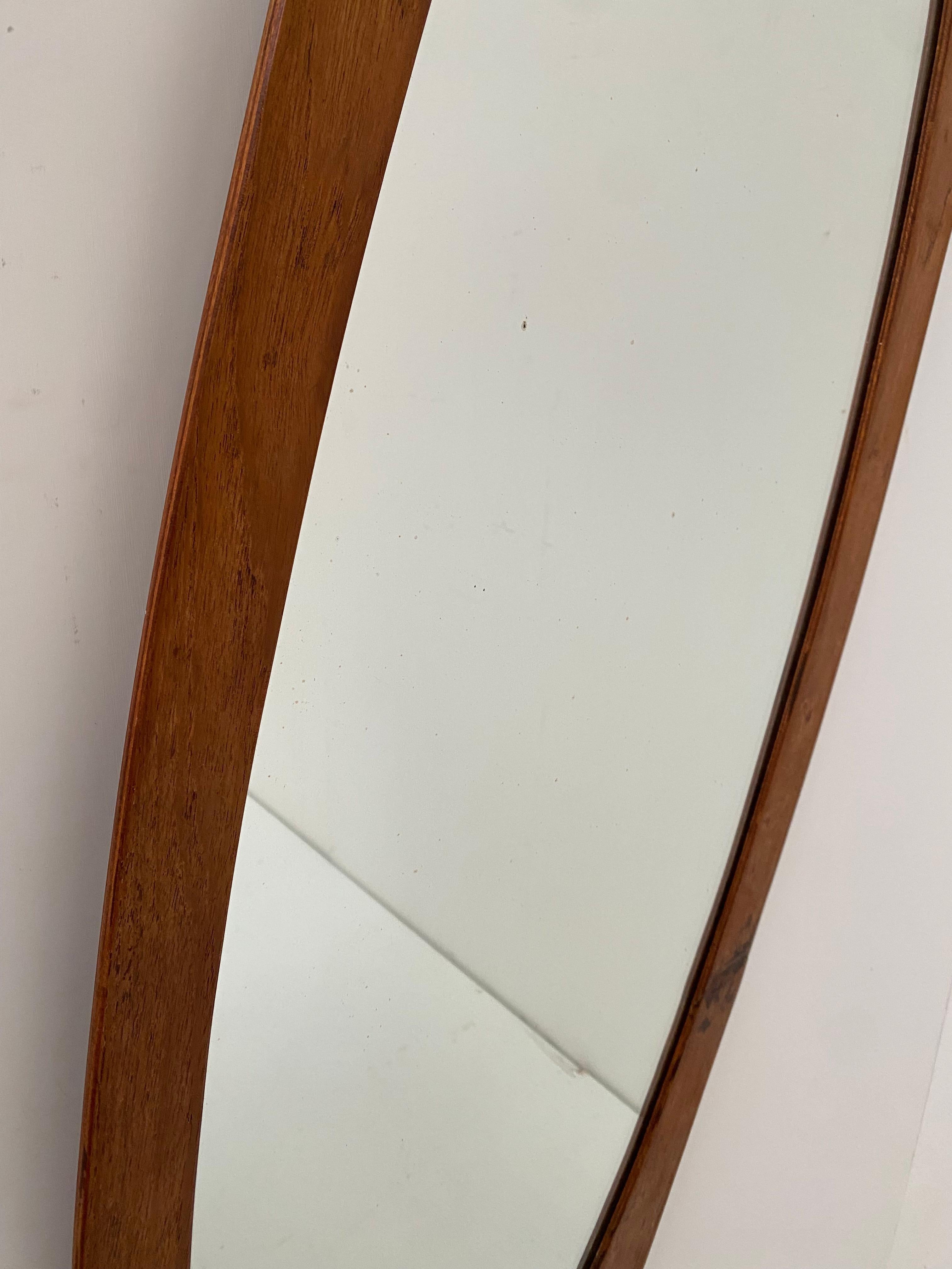 Italian Campo & Graffi Wallmounted Teak Plywood Mirror for HOME Italy 1950's For Sale