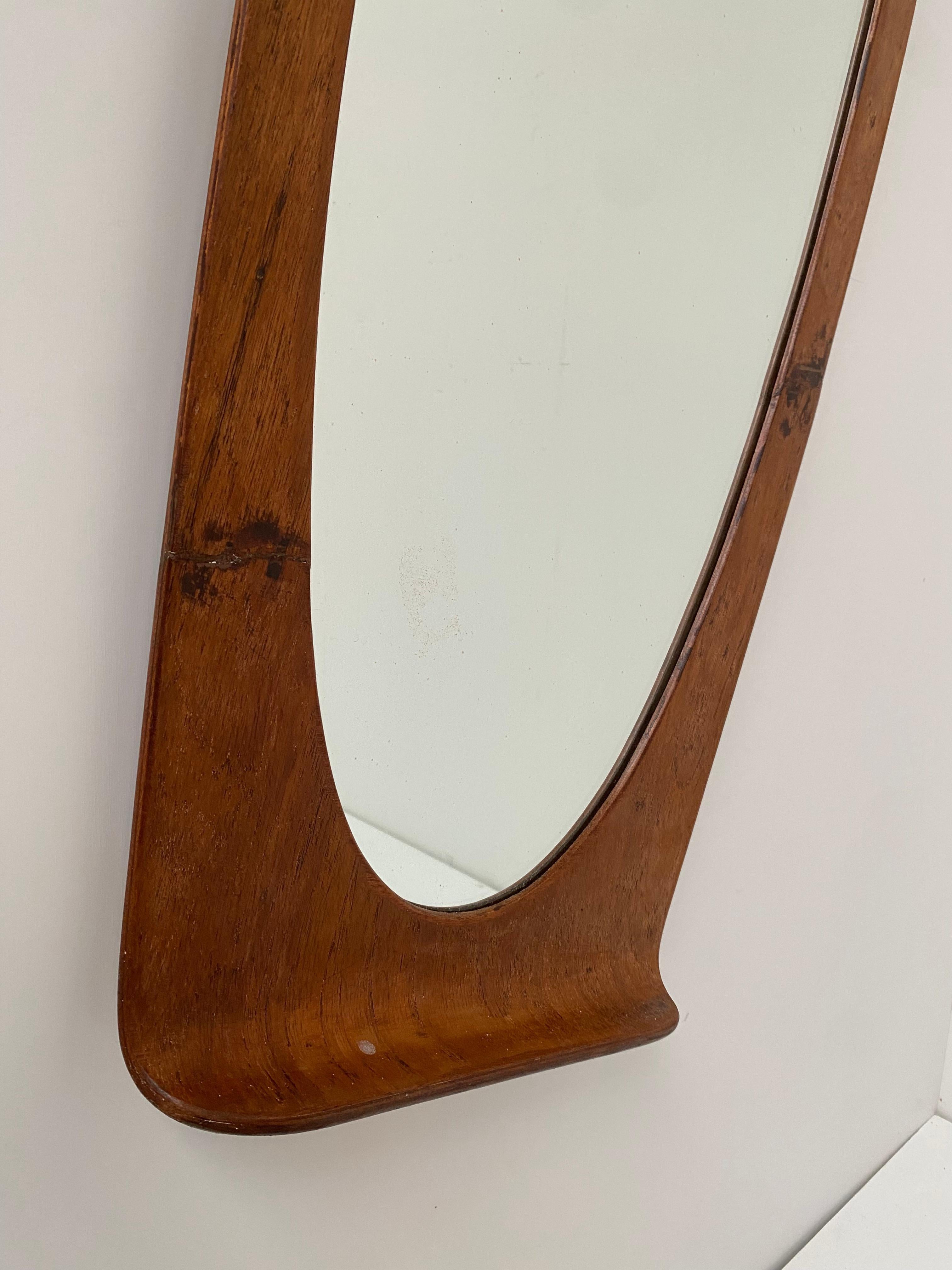 Campo & Graffi Wallmounted Teak Plywood Mirror for HOME Italy 1950's In Fair Condition For Sale In bergen op zoom, NL