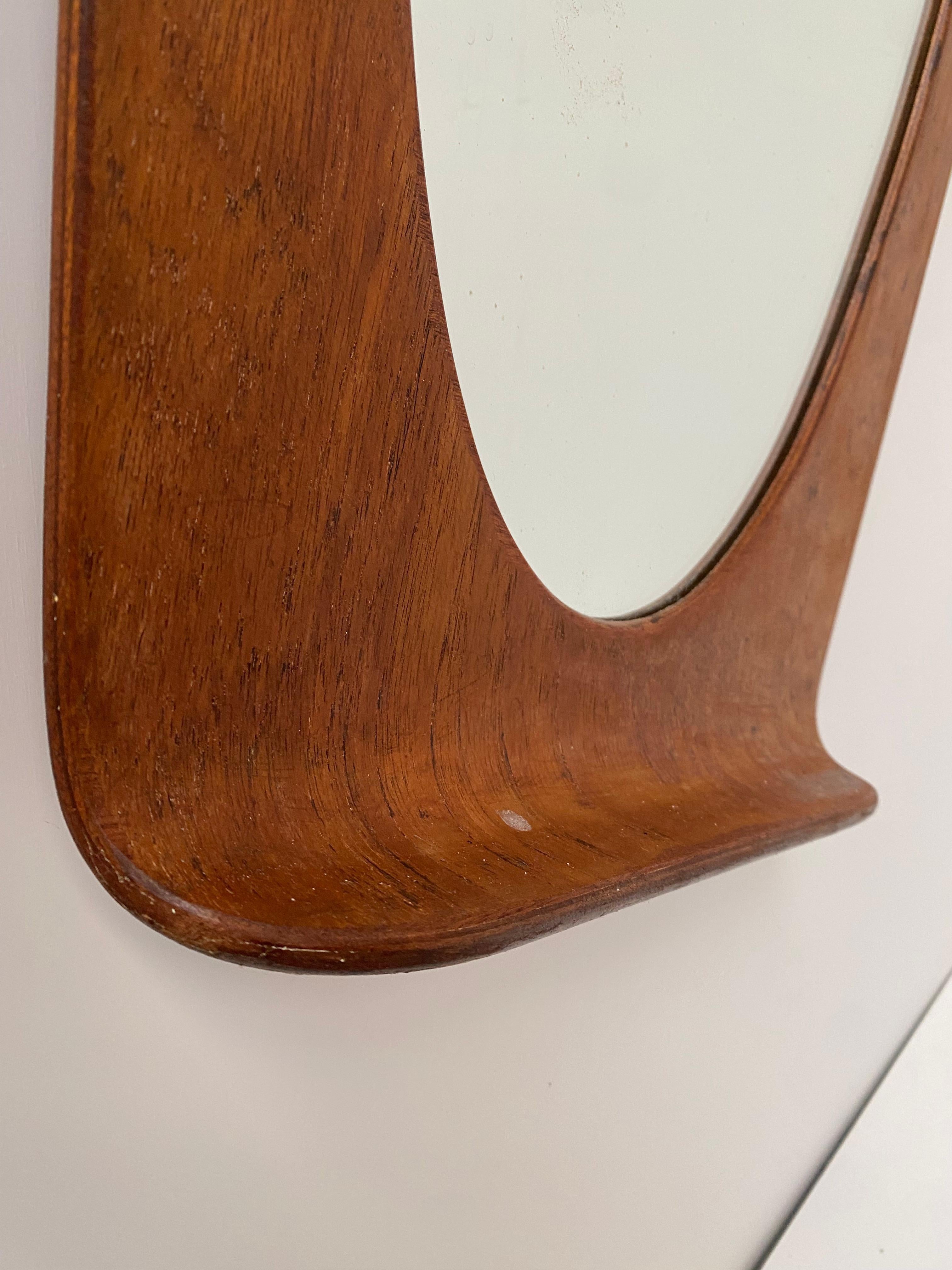 Campo & Graffi Wallmounted Teak Plywood Mirror for HOME Italy 1950's For Sale 1