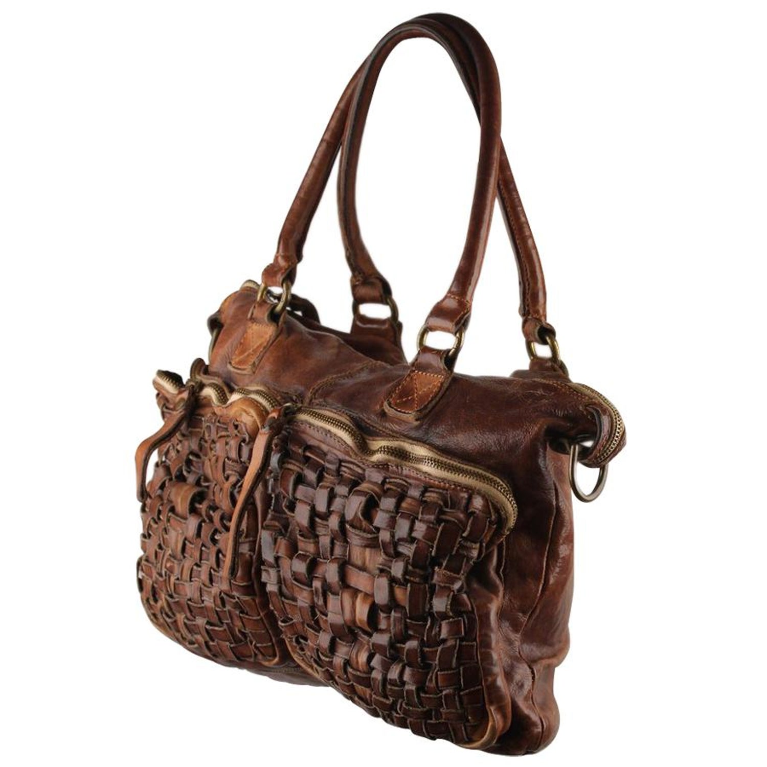 Campomaggi Satchel Bag with Woven Pockets For Sale at 1stDibs