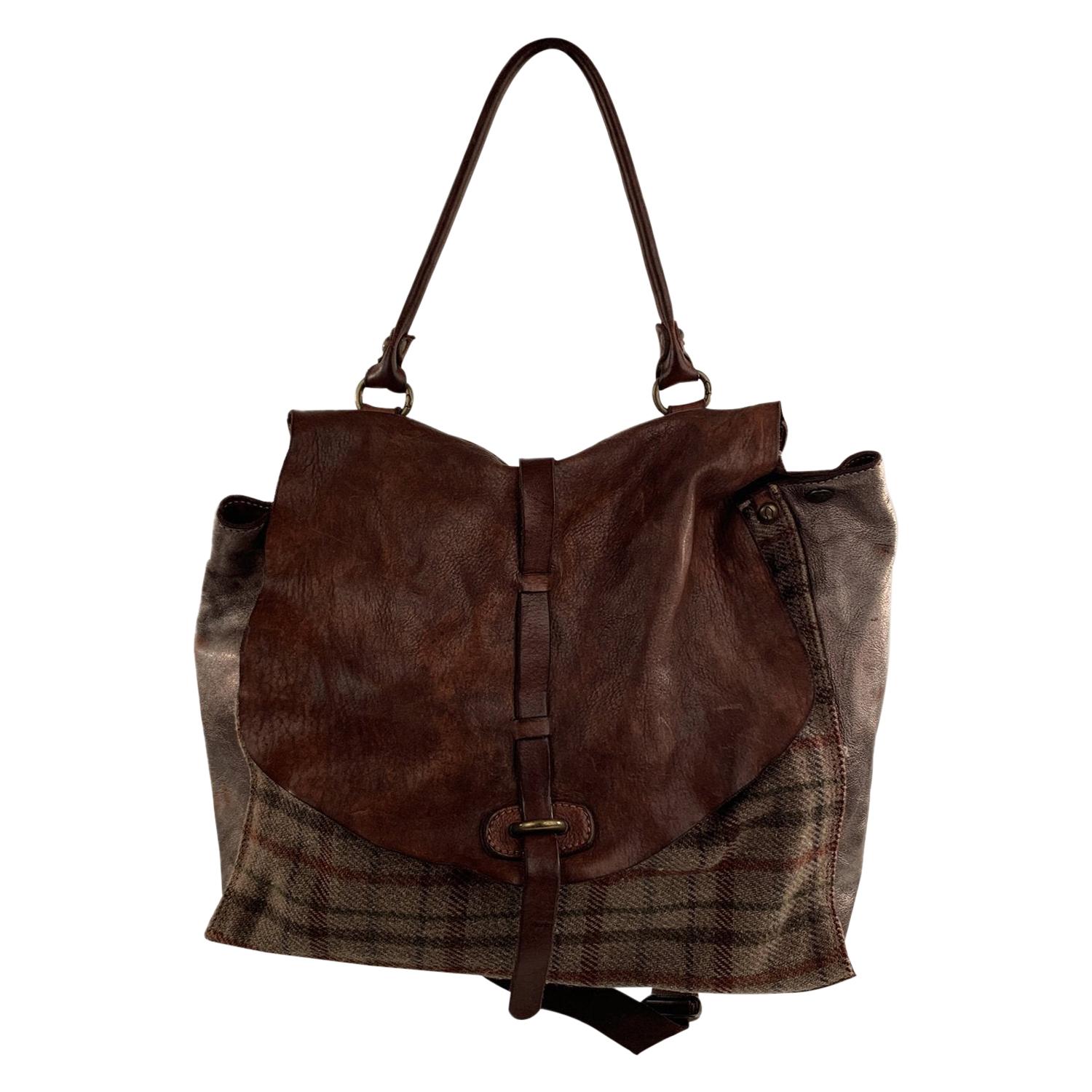 Campomaggi Teodorano Brown Plaid Wool and Leather Shoulder Bag