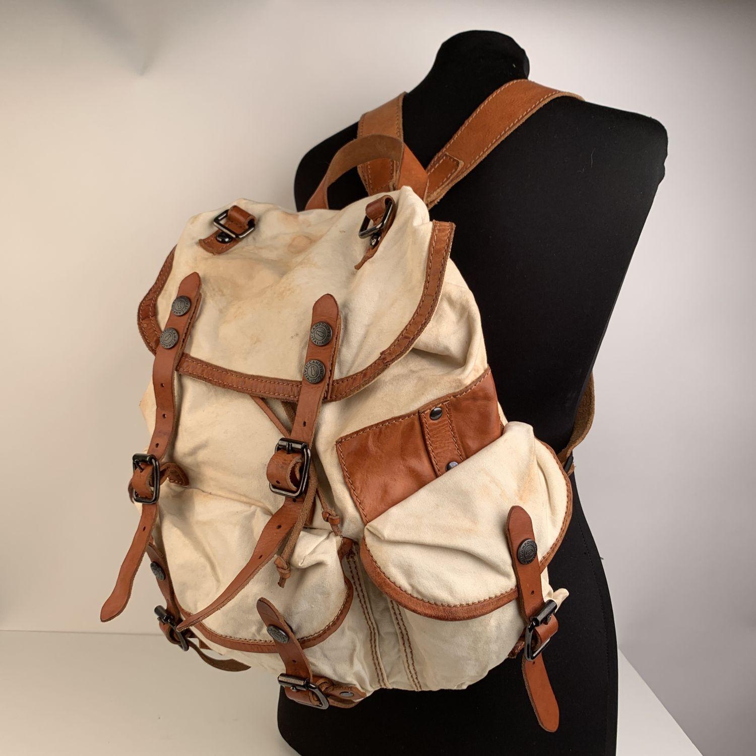 Brown Campomaggi Teodorano Ivory Canvas and Leather Backpack