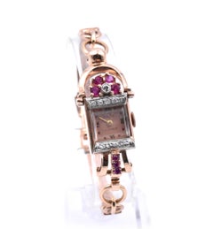 Camy 14 Karat Rose Gold Ruby and Diamond Vintage Watch