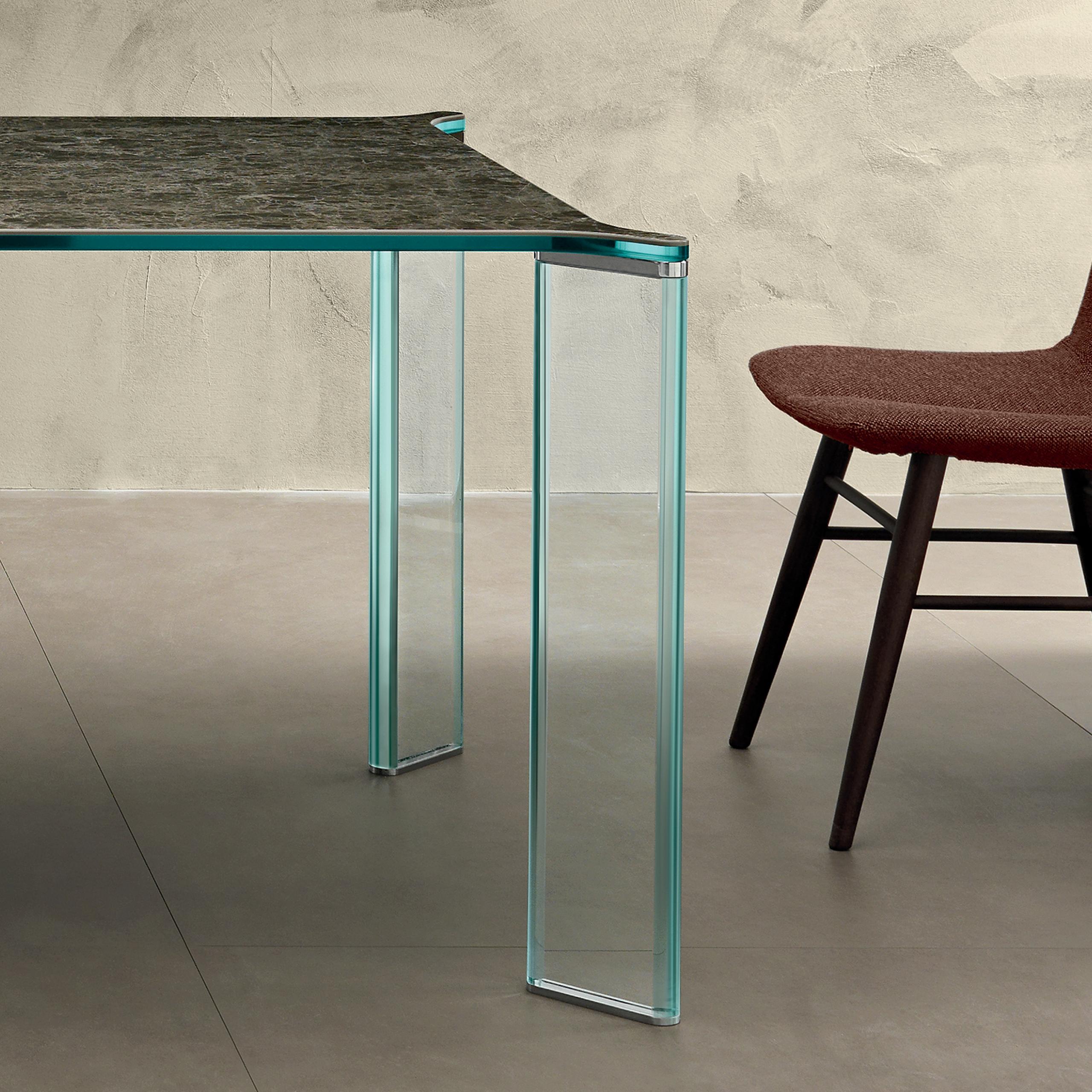 Modern Can-Can Dining Table, Glass or Ceramic Top, Glass or Wooden Legs by Mario Milana