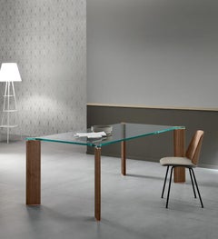 Can Can Glass & Wood Dining Table, Designed by Mario Milana, Made in Italy