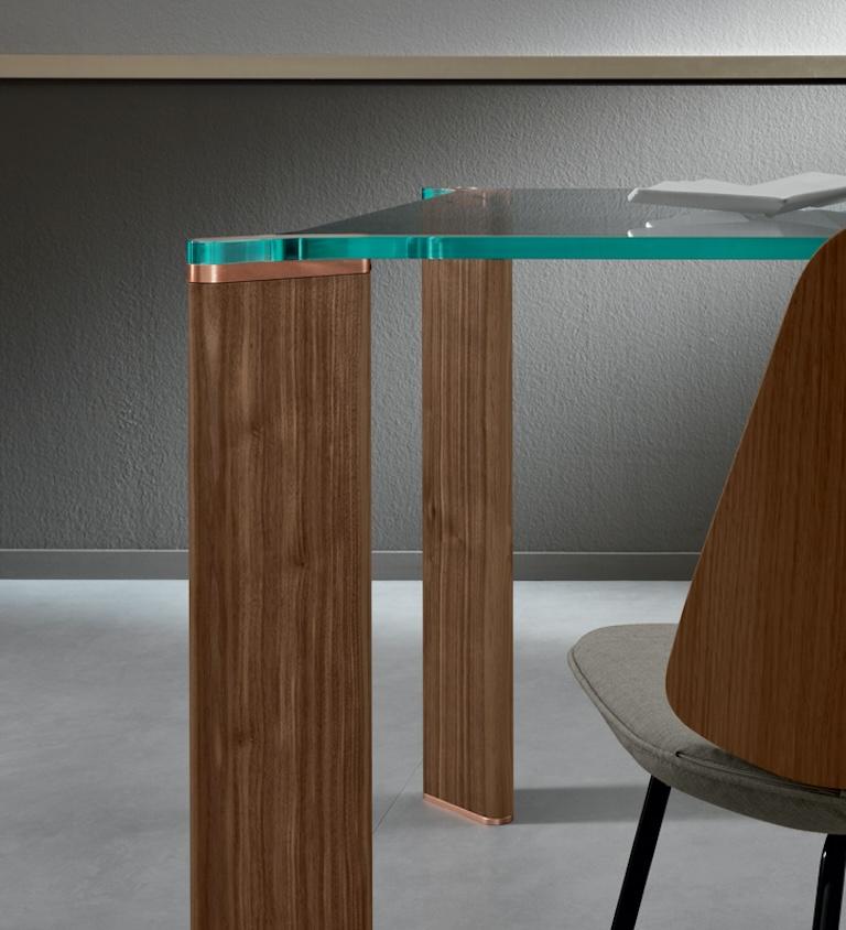 Italian Can Can Glass & Wood Dining Table, Designed by Mario Milana, Made in Italy  For Sale