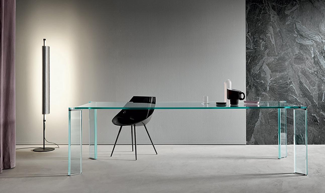 Italian Can Can Glass & Wood Dining Table, Designed by Mario Milana, Made in Italy  For Sale