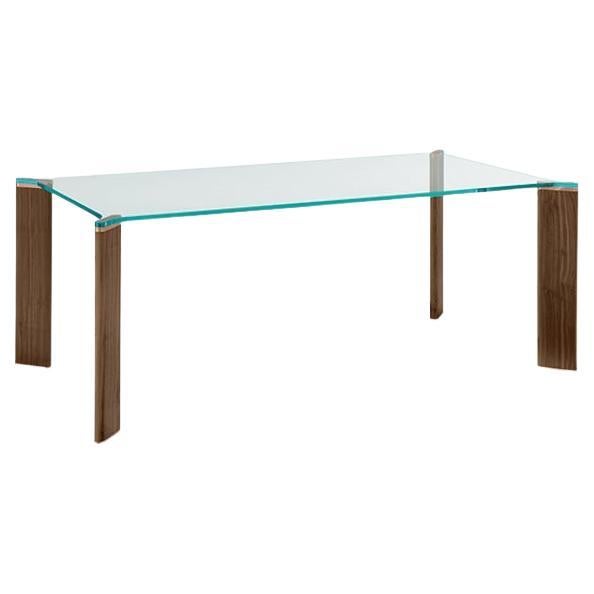 Can Can Glass & Wood Dining Table, Designed by Mario Milana, Made in Italy  For Sale