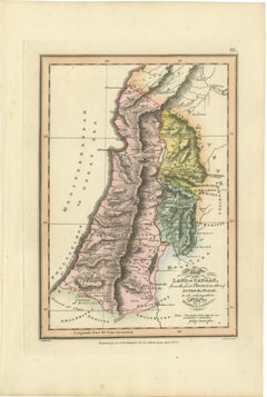 Canaan from the Flood to Moses and Joshua, Antique Hand-Colored Map, 1823