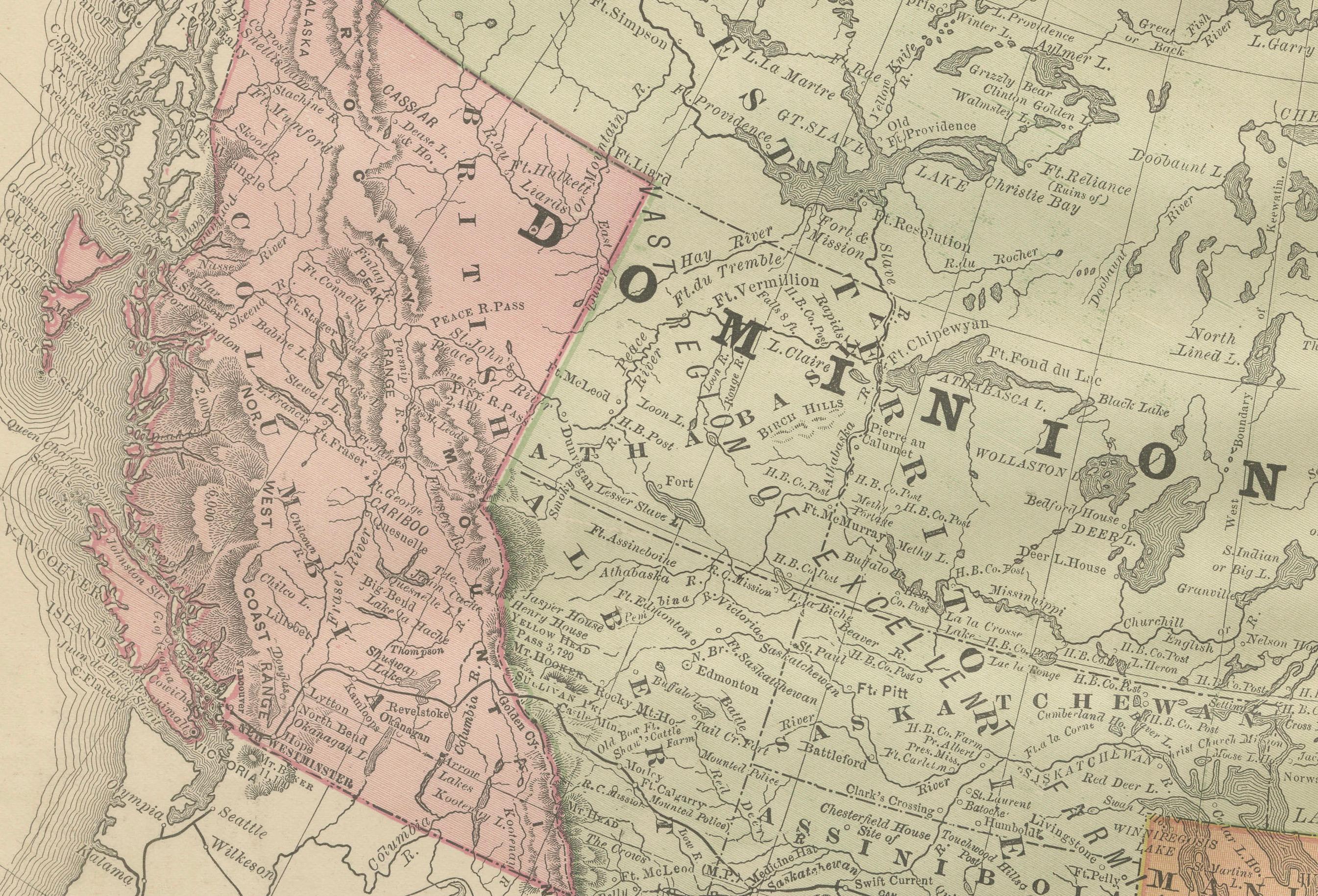 Canada Antique Railroad Map c.1888 - British America, Cities & Regions Bon état - En vente à Langweer, NL